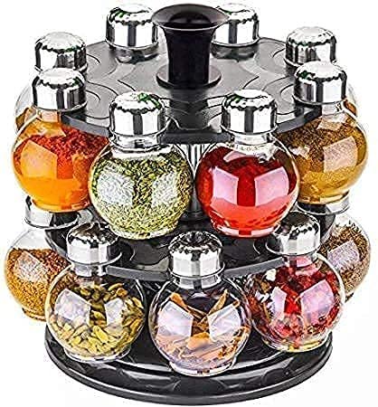 Multipurpose Plastic Big Revolving Spice Rack 16 in 1 Masala Rack Set Condiment Set